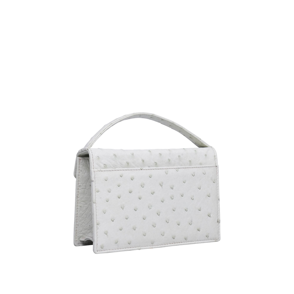 Small Handle Bag made of ostrich leather white